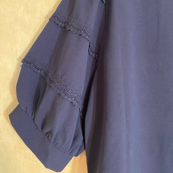 2- Womens 2X Navy Blue Layered Ruffle Chiffon Overlay Top & Lace Stripe Blouse - Picture 7 of 12